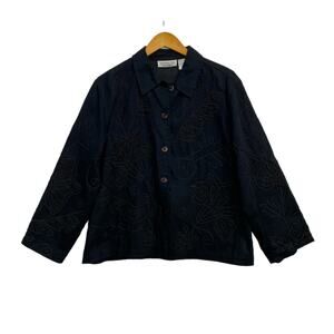 New Direction Blouse Women's XL Black Y2K Embroidered Ribbon Button Front Top